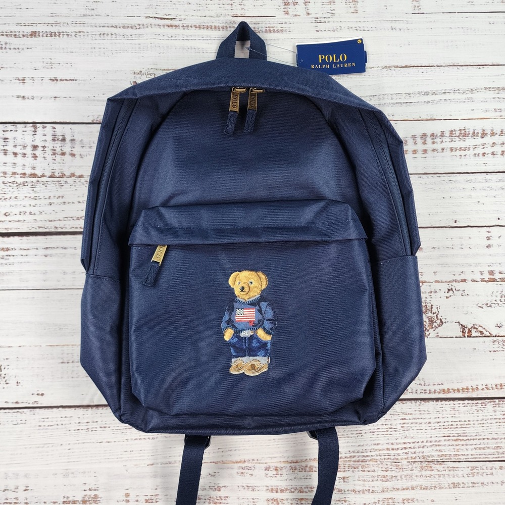NWT Polo Ralph Lauren Polo Bear Backpack Boys Newport Navy Flag Laptop Sleeve